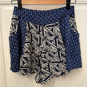 Mimi Chica Navy and White Geometric Mixed Print Shorts